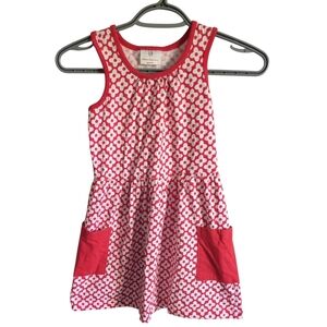 Hanna Andersson Red White Floral Print Cotton Pocket Dress Size 6 (120cm)